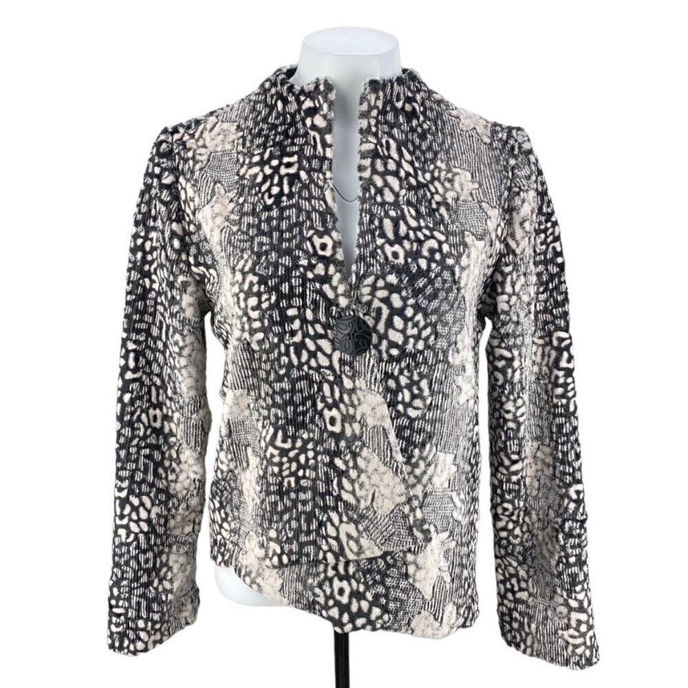 Joseph Ribkoff 163772 Animal Print Faux Fur Sequin Asymmetrical Jacket US 8